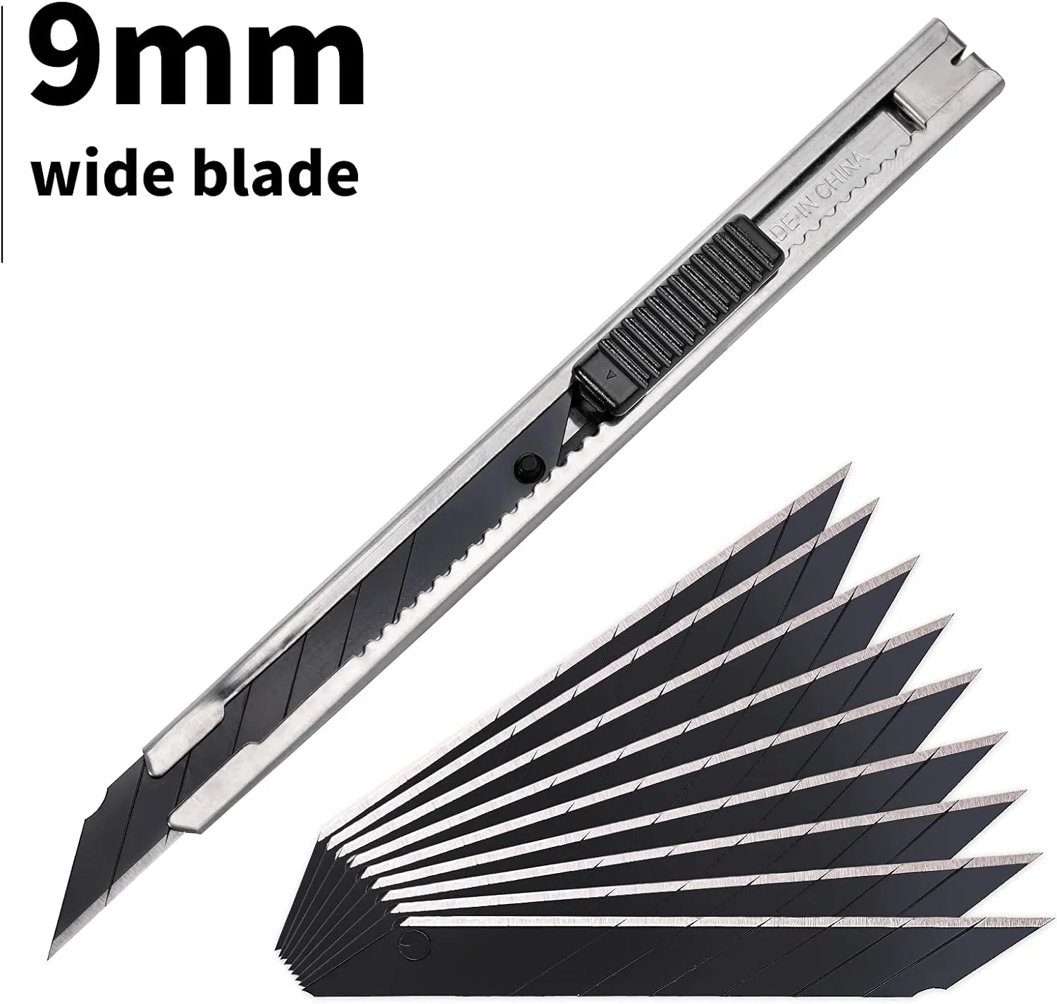 Gomake 9mm Utility Knife Replacement Blades,30 Degree Snap Off Carbon Steel Blades for Retractable Cutting Knives, Hobby, Craft Knife, Box Cutter 100PCS-Black
