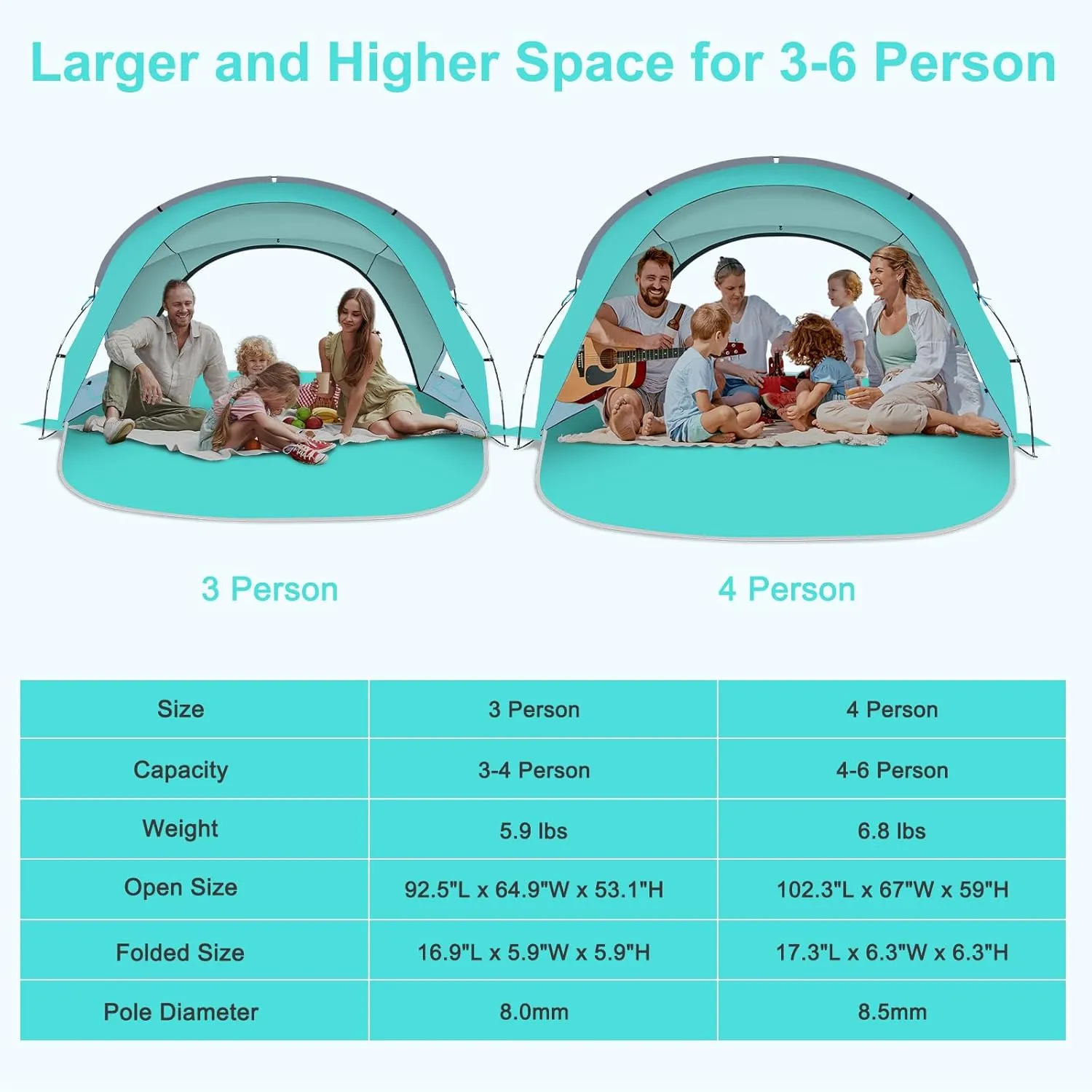 Gorich Beach Tent Sun Shelter with UPF50  UV Protection for 3-6 Person, Lightweight & Portable Beach Shade Canopy with 2 Zippered Doors, Easy Setup Family Beach Umbrella