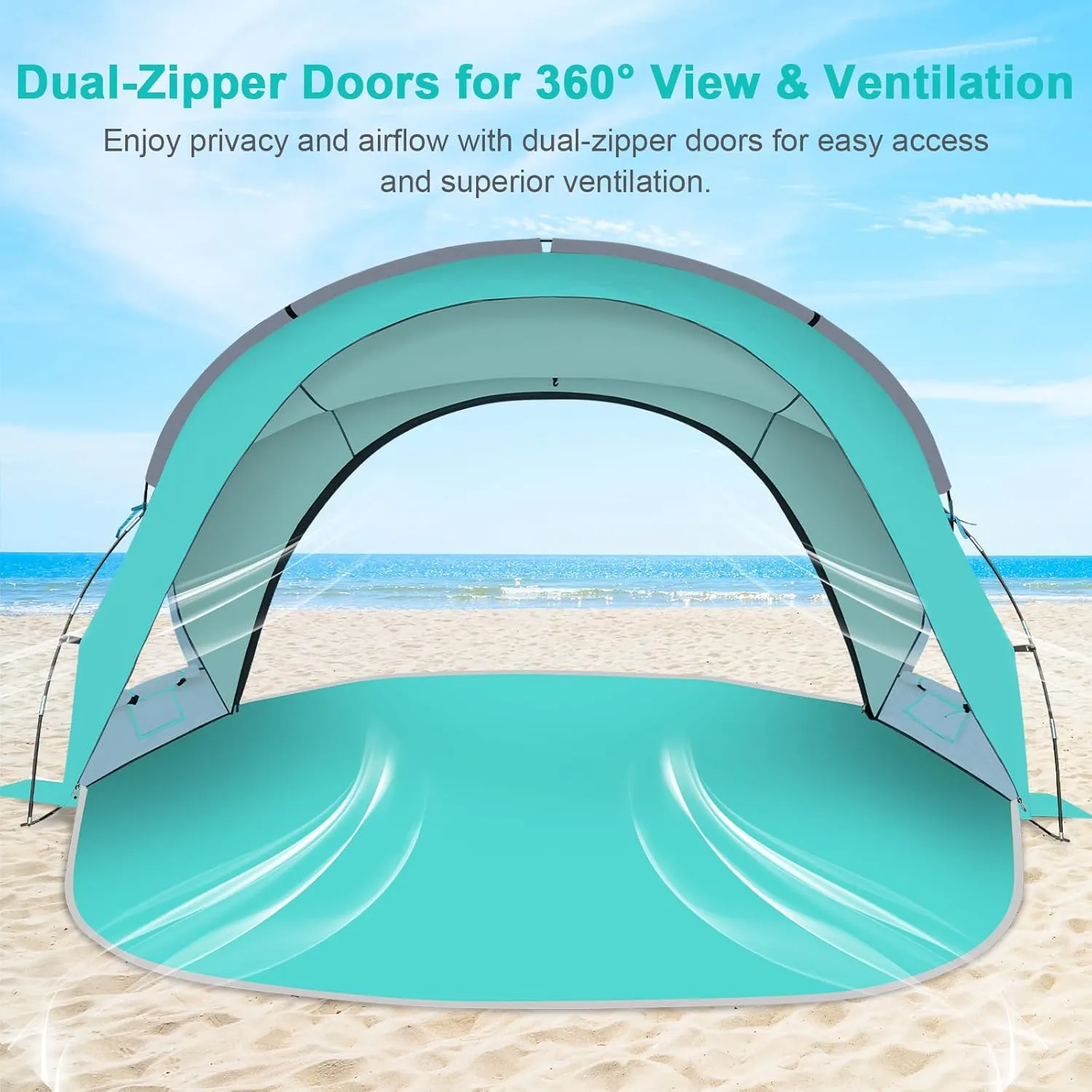 Gorich Beach Tent Sun Shelter with UPF50  UV Protection for 3-6 Person, Lightweight & Portable Beach Shade Canopy with 2 Zippered Doors, Easy Setup Family Beach Umbrella