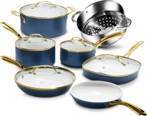 GOTHAM STEEL 12 Pc Ceramic Cookware Set Nonstick, Pots and Pans Set Non Stick for Kitchen with Frying Pan, Sauce Pan, Pots and Pans for Cooking, Non Toxic Cookware Sets, Oven and Dishwasher Safe