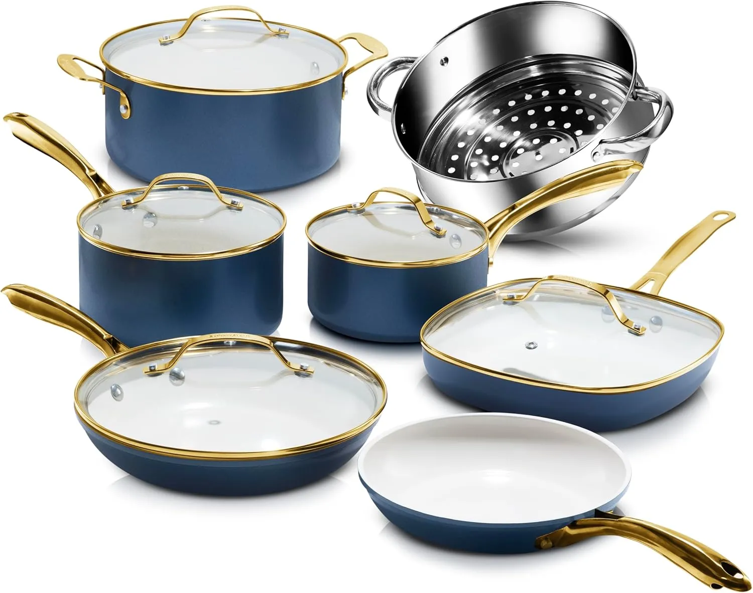 GOTHAM STEEL 12 Pc Ceramic Cookware Set Nonstick, Pots and Pans Set Non Stick for Kitchen with Frying Pan, Sauce Pan, Pots and Pans for Cooking, Non Toxic Cookware Sets, Oven and Dishwasher Safe