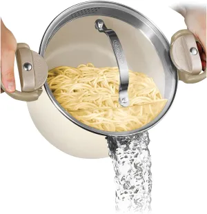 Gotham Steel 8 Qt Large Ceramic Stock Pot for Cooking, Multipurpose Pasta Pot with Strainer Lid for Spaghetti, Soup, Rice, Large Cooking Pots with Lids and Twist & Lock Handles, Dishwasher Safe