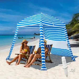Grandekor UPF 50  6'×6' Beach Cabana with Sand Anchor Sidewall Hanging Hook Portable for Family Beach Trips Outdoor Shade Shelte