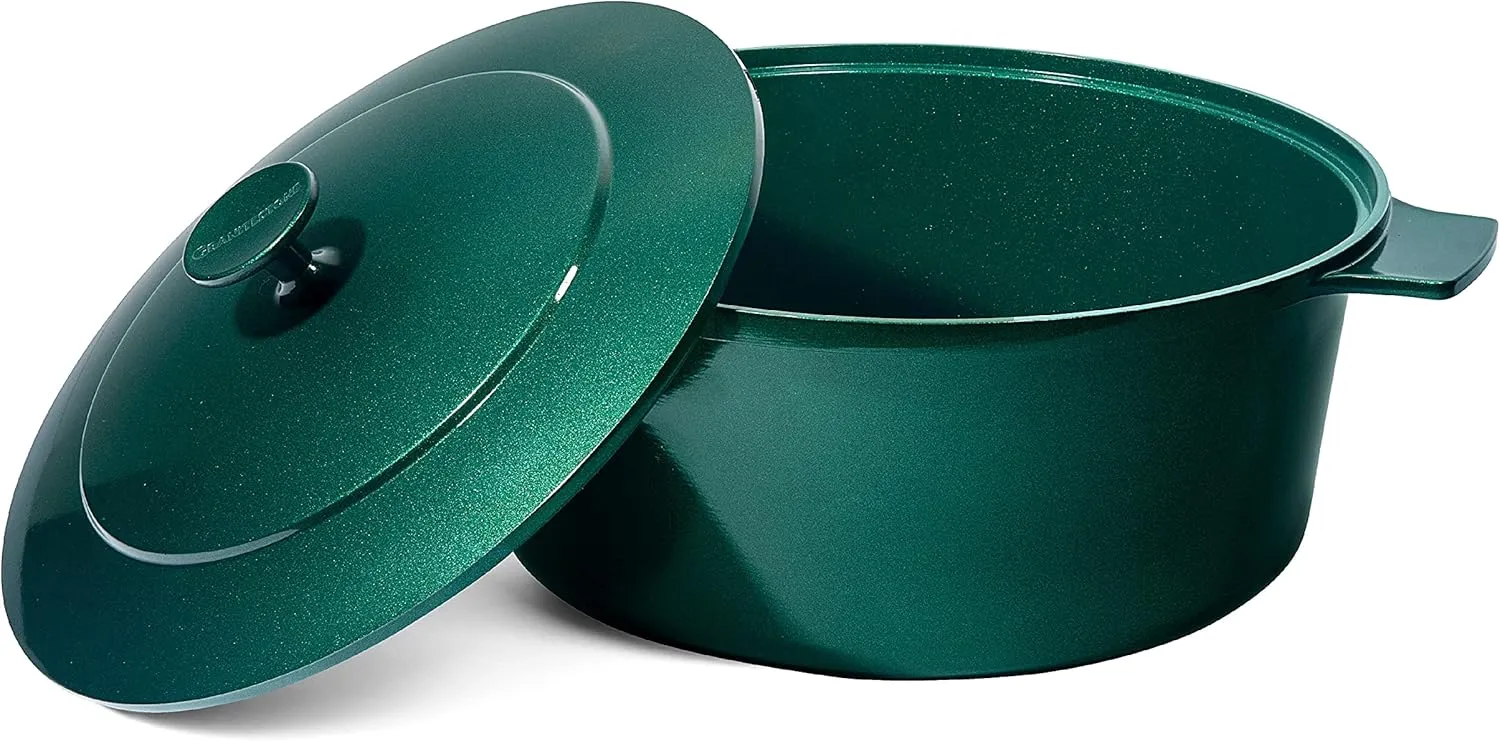 Granitestone Dutch Oven, 6.5 Quart Ultra Nonstick Enameled Lightweight Aluminum Dutch Oven Pot with Lid, Round 6.5 Qt. Stock Pot, Dishwasher & Oven Safe Induction Capable 100% PFOA Free, Emerald Green