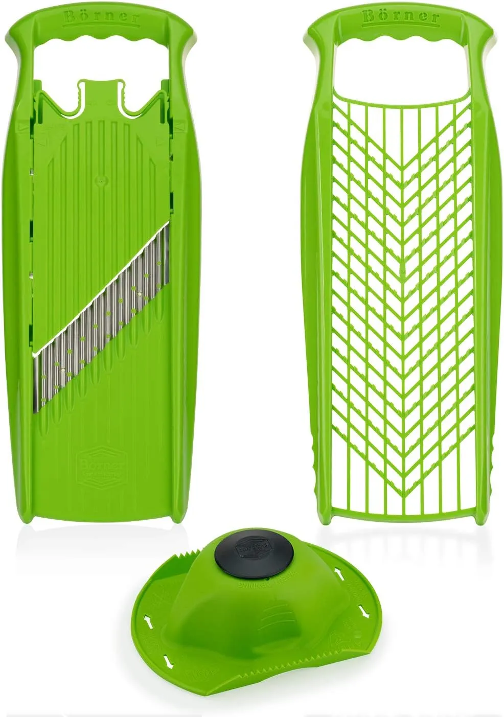 Grater Set (3-Piece Set) • Wave-Waffle Cutter   Grater   Saftey Guard • Kitchen Slicer Set with Crinkle Cutter & Grater • Vegetable Slicer Set for Various Cutting Styles • Color: Green