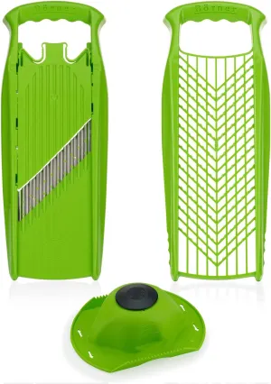 Grater Set (3-Piece Set) • Wave-Waffle Cutter   Grater   Saftey Guard • Kitchen Slicer Set with Crinkle Cutter & Grater • Vegetable Slicer Set for Various Cutting Styles • Color: Green