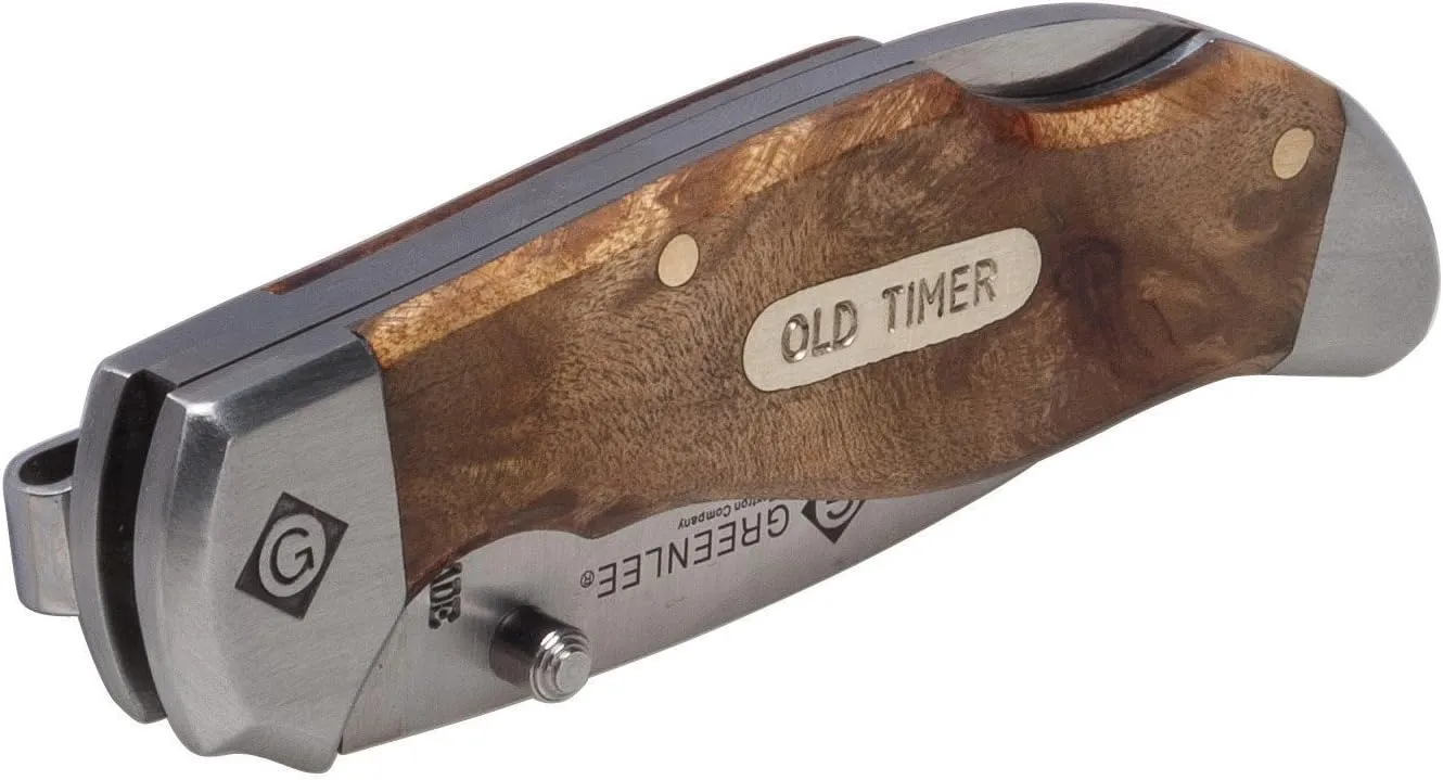 Greenlee 0652-24 Wood Drop Point Pocket Knife, Natural wood