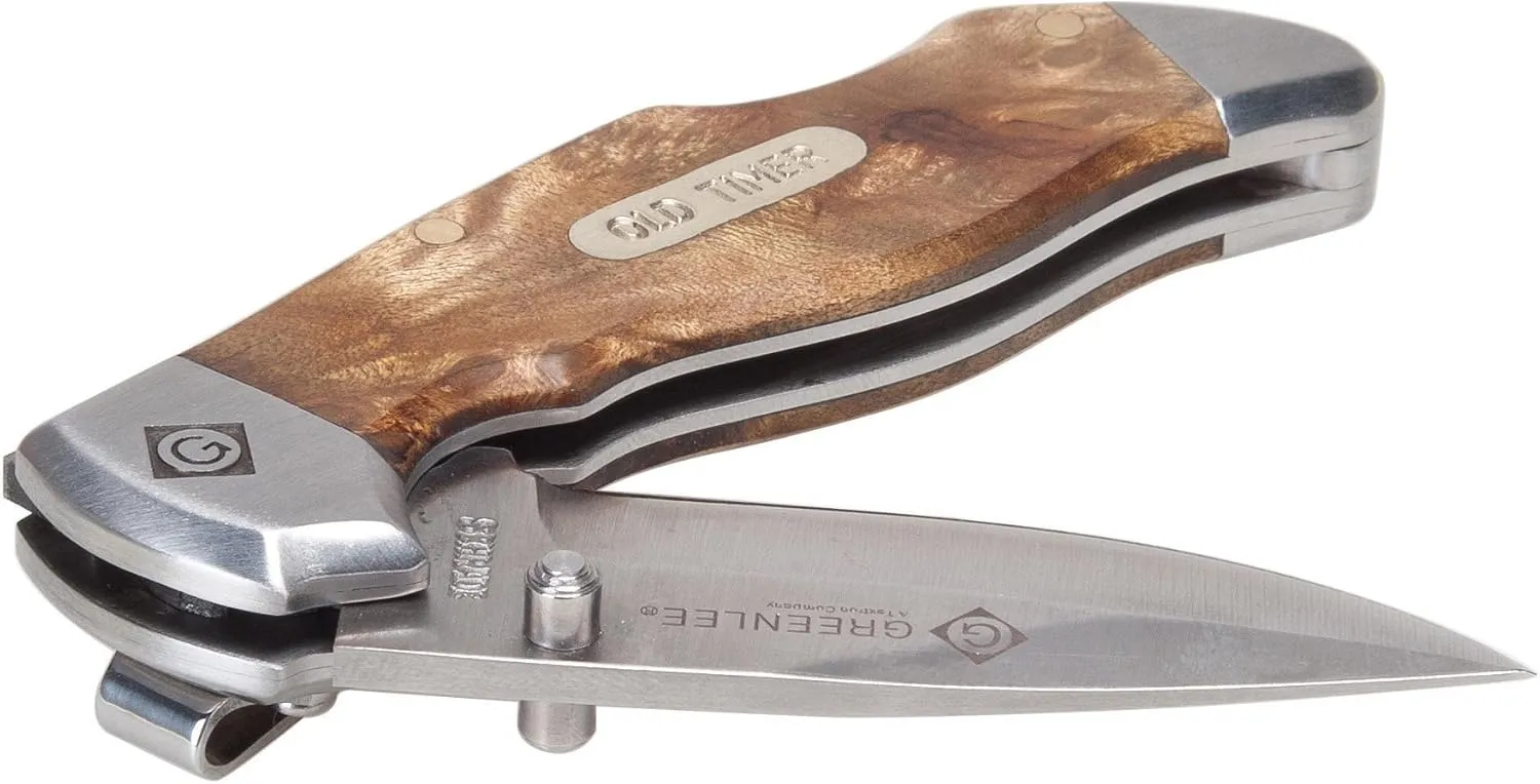 Greenlee 0652-24 Wood Drop Point Pocket Knife, Natural wood