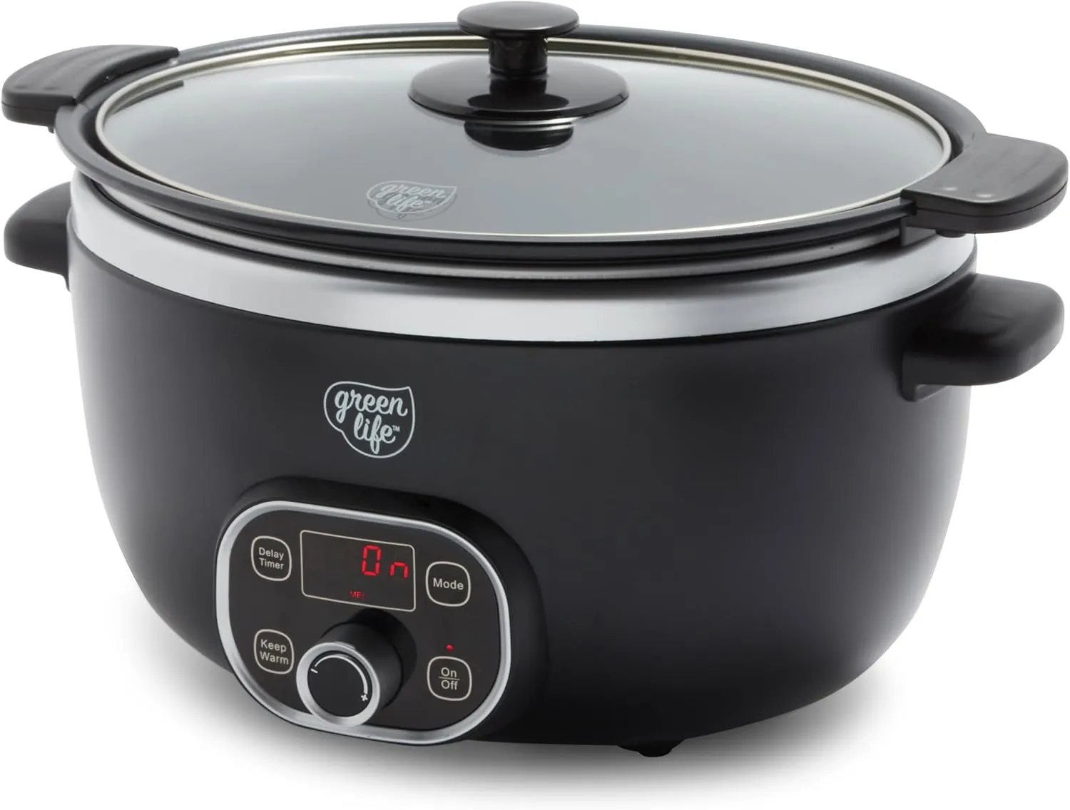 GreenLife 6 Quart Ceramic Slow Cooker, PFAS-Free, Programmable, Removable Healthy Nonstick Pot for large families, Sear on Stovetop, Keep Warm, Digital Timer, Dishwasher Safe Glass Lid & Crock, Black