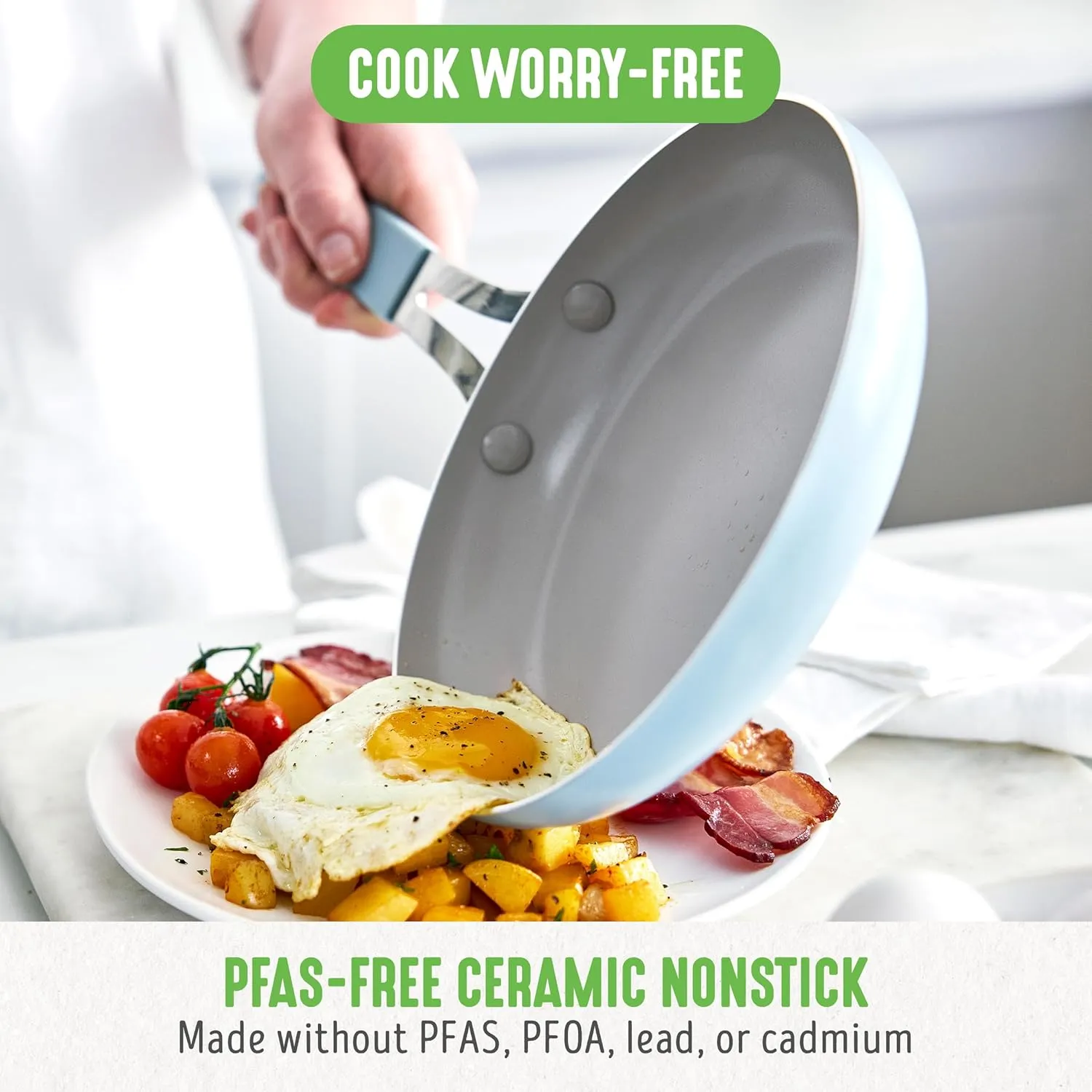 GreenLife 8" & 10" Healthy Ceramic Nonstick Frying Pan Set, PFAS-Free, PFOA-Free, Dishwasher & Oven Safe, Stay-Cool Handles, Durable Body, Versatile Cooking, Easy Clean, Dream, Blue Haze