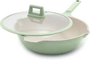 GreenLife Arte 5.1QT 12” Wok, Healthy Ceramic Nonstick, Induction Suitable, Non Toxic PFAS & PFOA-Free, All in One Multi-Purpose Cooking, Fry, Boil, Stay Cool Handles, Dishwasher Safe, Sage Green