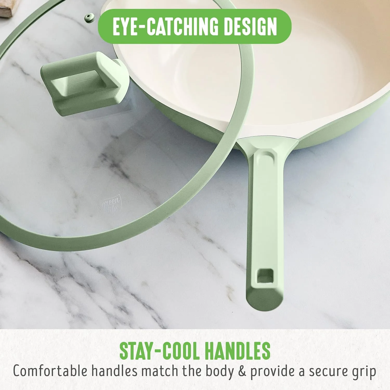 GreenLife Arte 5.1QT 12” Wok, Healthy Ceramic Nonstick, Induction Suitable, Non Toxic PFAS & PFOA-Free, All in One Multi-Purpose Cooking, Fry, Boil, Stay Cool Handles, Dishwasher Safe, Sage Green