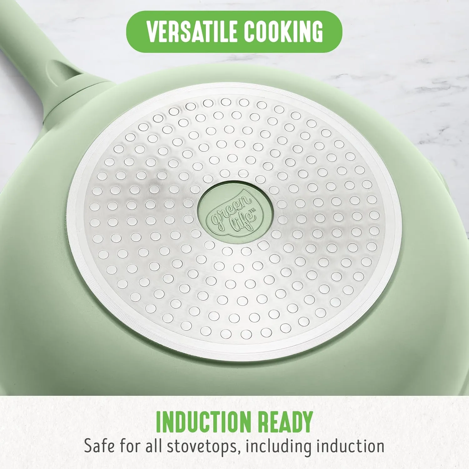 GreenLife Arte 5.1QT 12” Wok, Healthy Ceramic Nonstick, Induction Suitable, Non Toxic PFAS & PFOA-Free, All in One Multi-Purpose Cooking, Fry, Boil, Stay Cool Handles, Dishwasher Safe, Sage Green