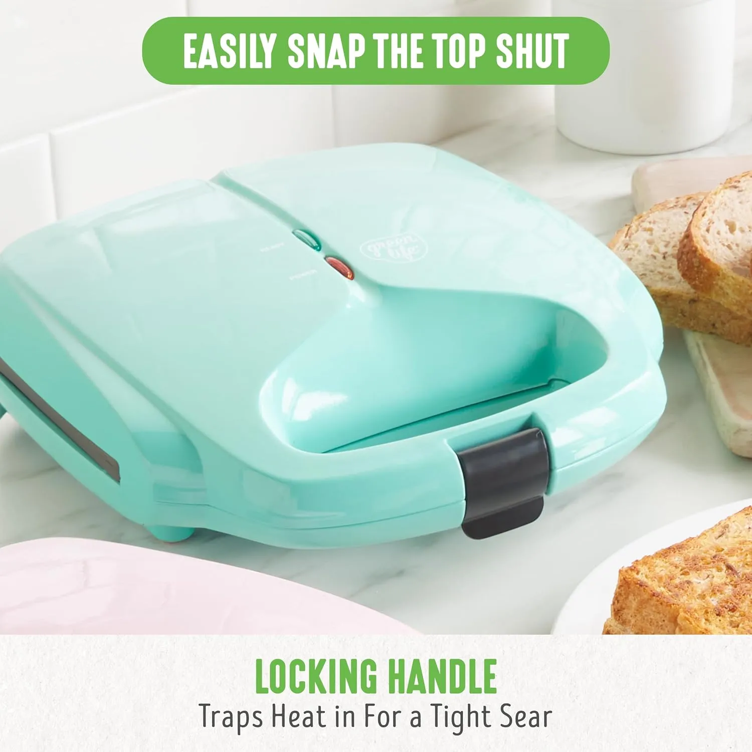 GreenLife Pro Electric Panini Press Grill and Sandwich Maker, Healthy Ceramic Nonstick Plates,Easy Indicator Light, PFAS-Free, Turquoise
