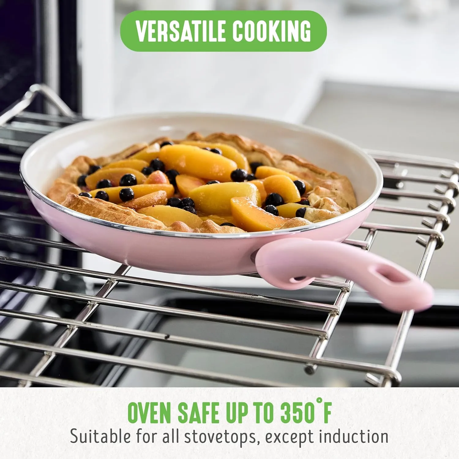 GreenLife Soft Grip Healthy Ceramic Nonstick, 8" Frying Pan Skillet, PFAS-Free, Dishwasher Safe, Soft Pink