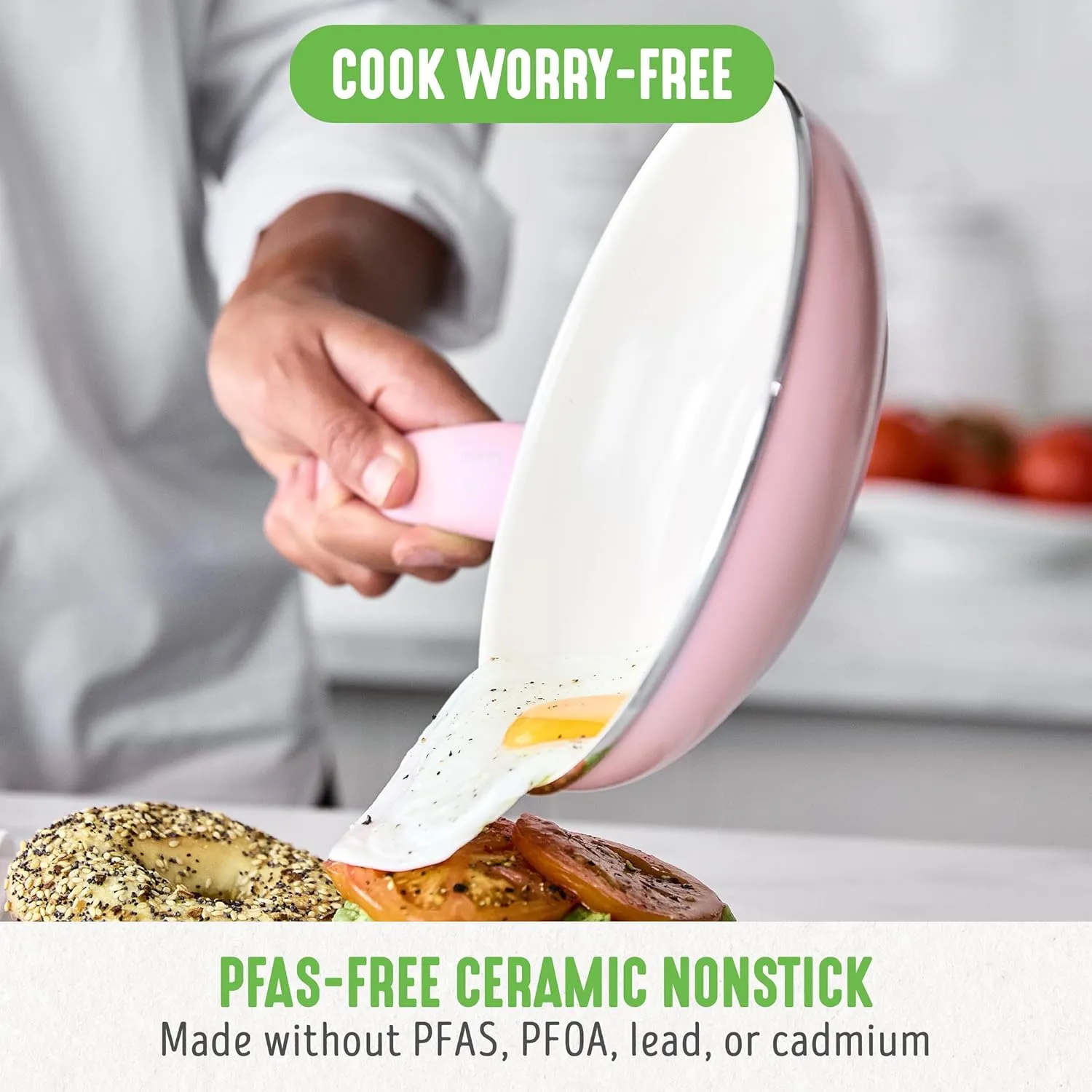 GreenLife Soft Grip Healthy Ceramic Nonstick, 8" Frying Pan Skillet, PFAS-Free, Dishwasher Safe, Soft Pink