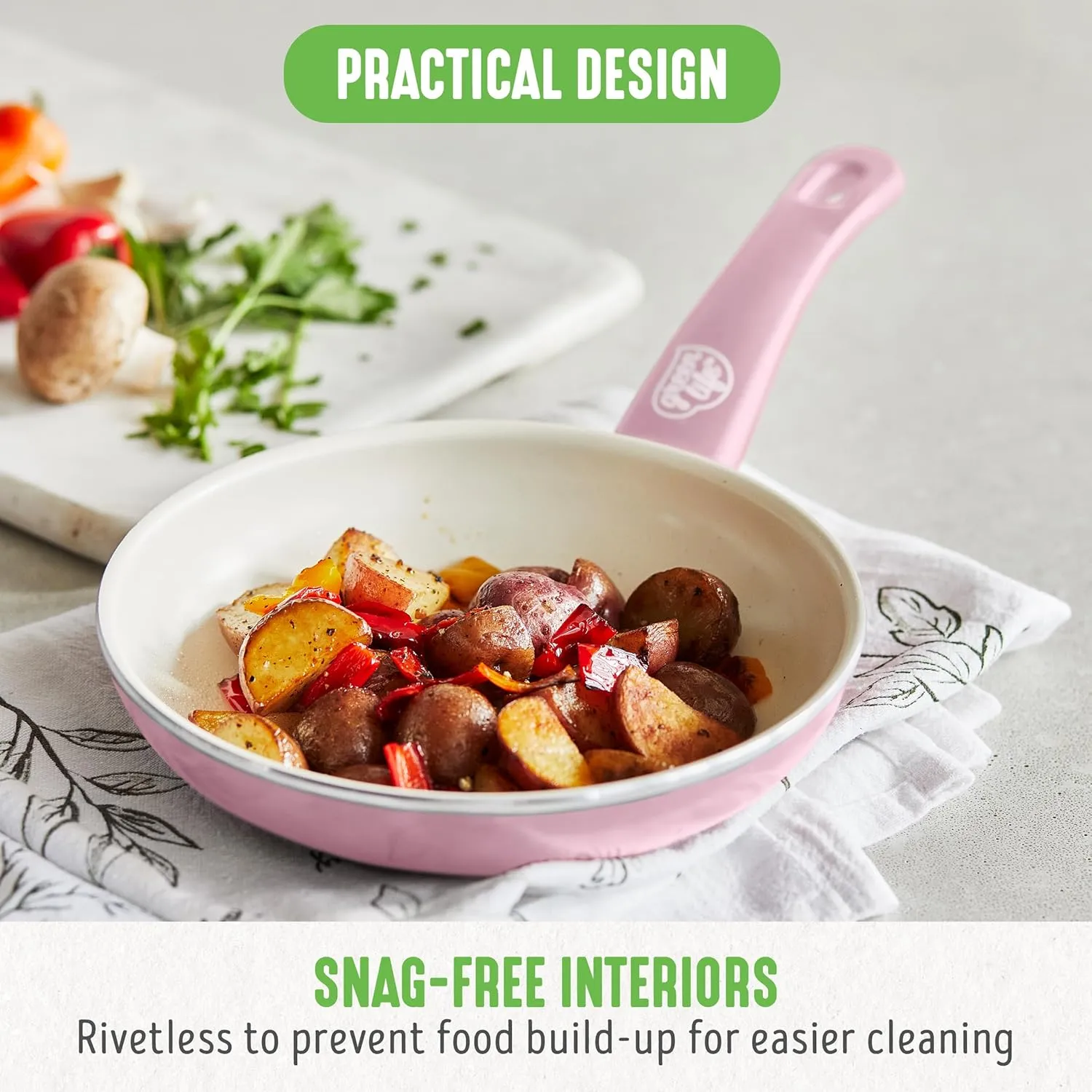 GreenLife Soft Grip Healthy Ceramic Nonstick, 8" Frying Pan Skillet, PFAS-Free, Dishwasher Safe, Soft Pink