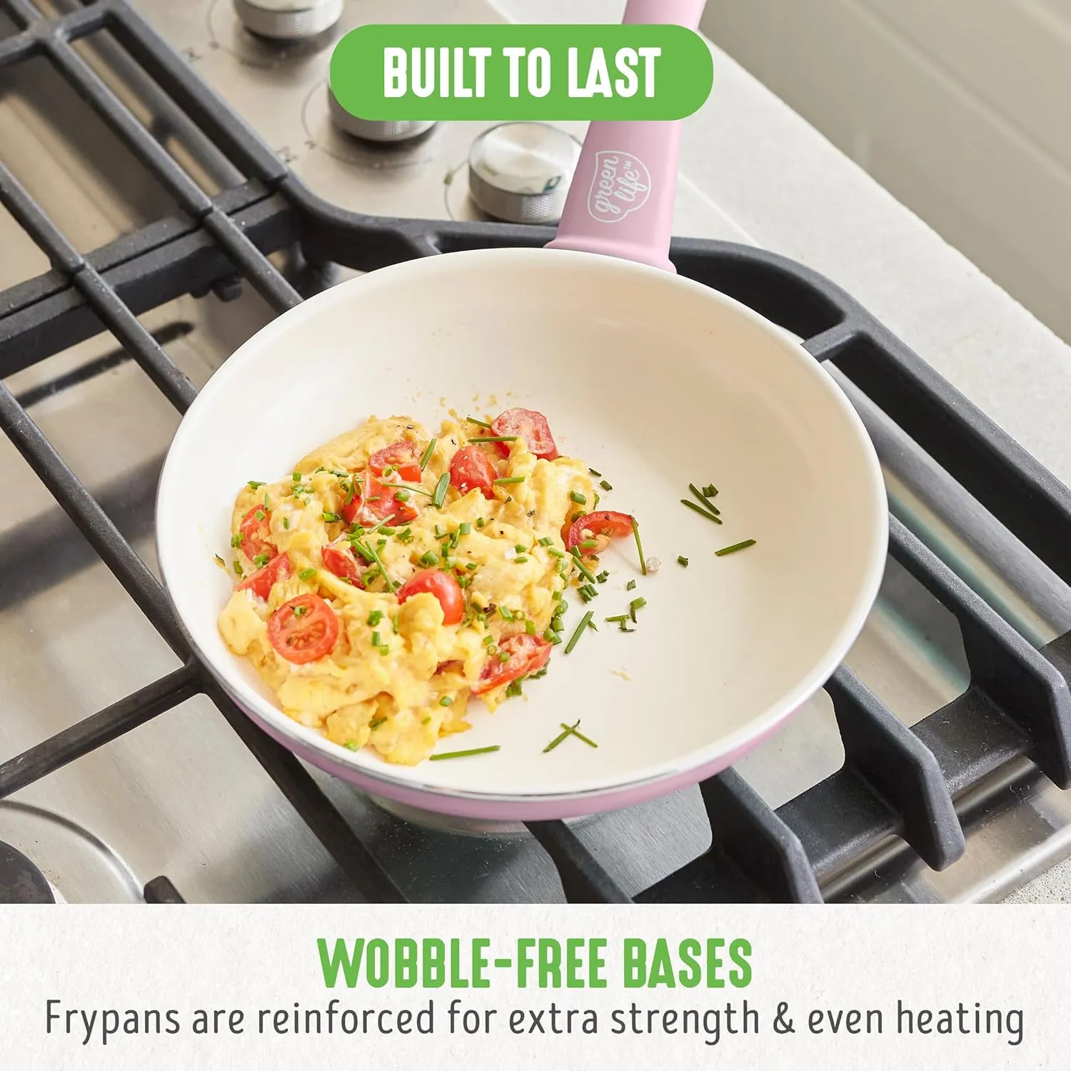 GreenLife Soft Grip Healthy Ceramic Nonstick, 8" Frying Pan Skillet, PFAS-Free, Dishwasher Safe, Soft Pink
