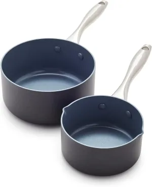 GreenPan Lima Hard Anodized Healthy Ceramic Nonstick 1QT and 2QT Saucepan Pot Set, PFAS-Free, Oven Safe, Gray