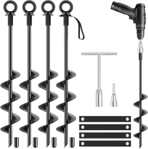 Ground Anchors Heavy Duty Tent Stakes 18 Inch Swing Set Anchors Kit Screw in Fully Welded Spiral Earth Anchors Trampoline Stakes High Wind Metal for Shed Tent Carports Securing Animals Camping 4Pcs