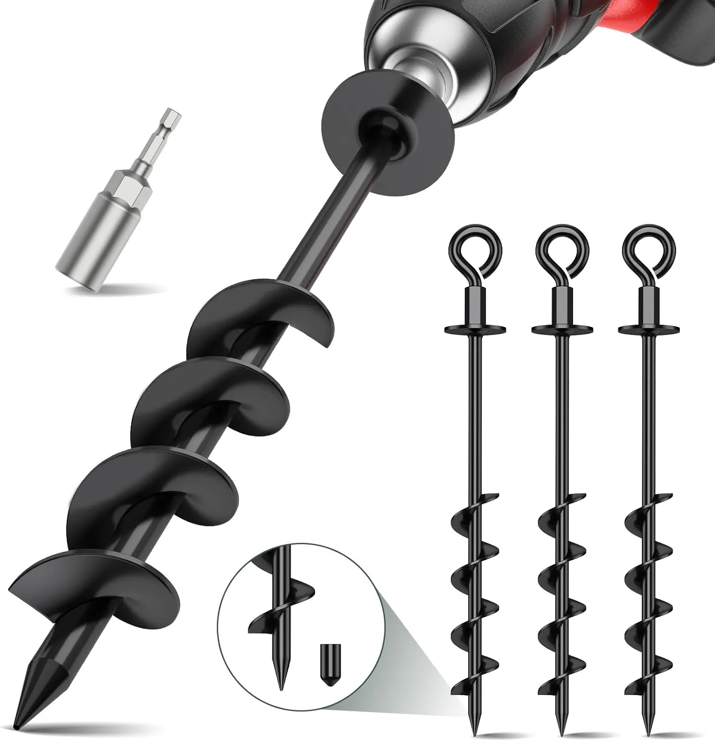 Ground Anchors Screw in Heavy Duty, 4 Pack High Wind Resistant Spiral Metal Swing Set Anchor Kit, Earth Anchors Trampoline Stakes for Camping, Tent, Canopy, Swing Sets, Carports & More
