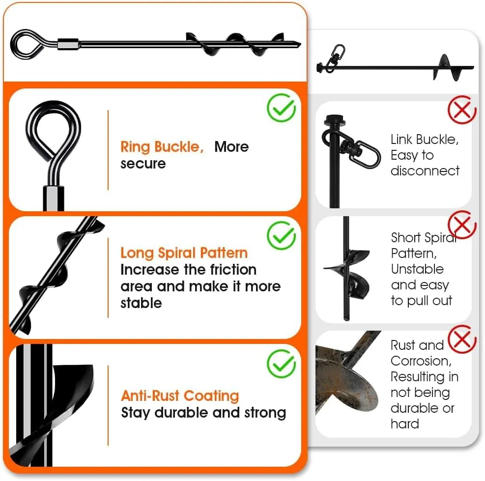 Ground Anchors Screw in, Heavy Duty Tent Stakes Trampoline Anchors 4Pack, Ground Anchors for Camping Tent, Canopies, Carports, Canopy, Sheds, Swing Sets,14in Ground Anchors for High Winds