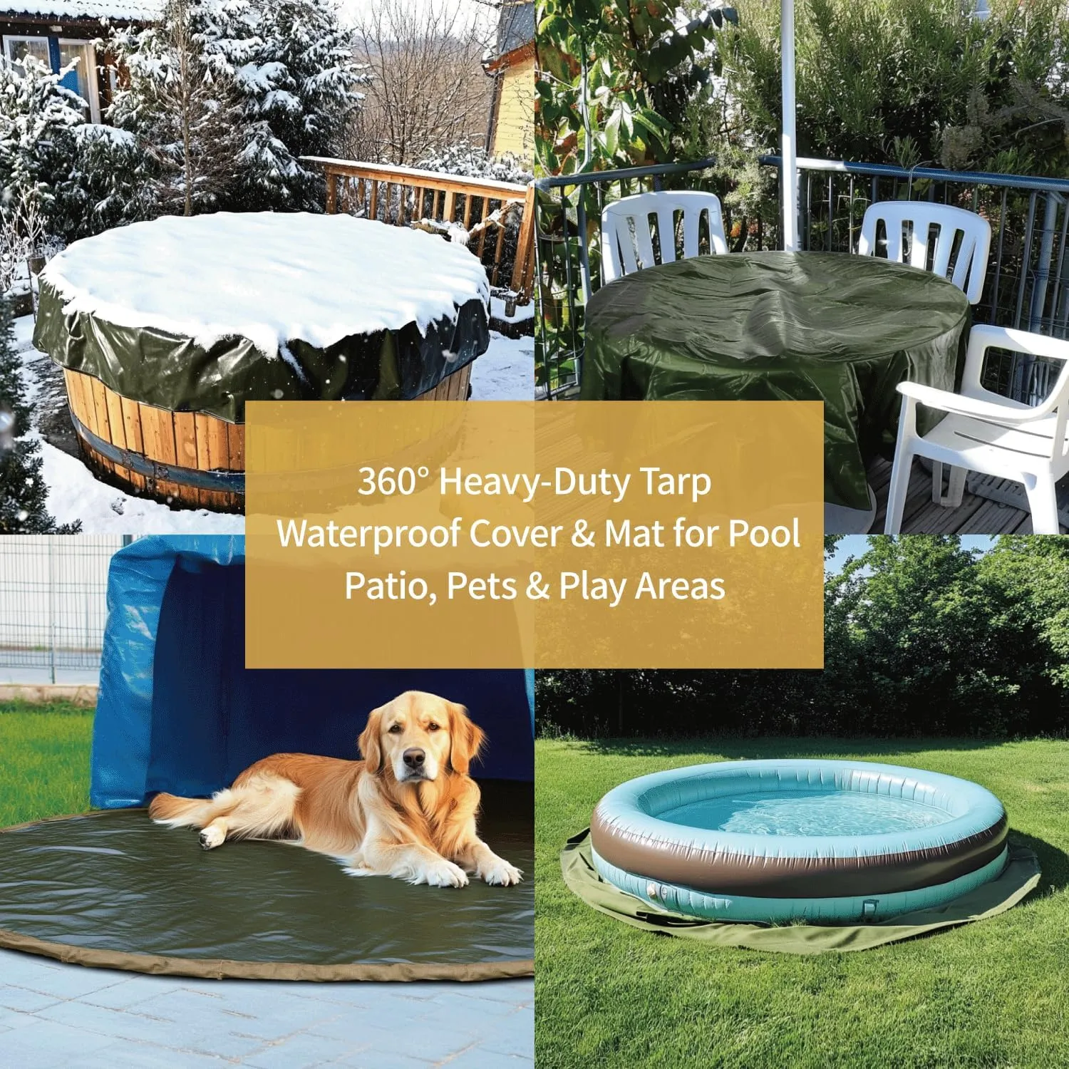GUARD SHIELD Round Tarp Waterproof Heavy Duty Green 16 Feet Cover Outdoor Inflatable Pool Ground Cloth Tarps for Under Pool