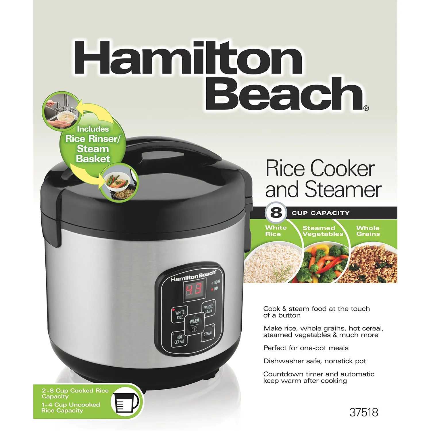 HAMILTON BEACH 8-Cup Digital Rice Cooker - 37518
