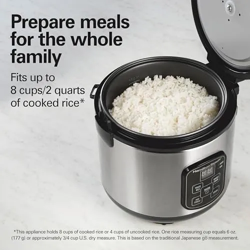 Hamilton Beach Digital Programmable Rice Cooker & Food Steamer, 8 Cups Cooked (4 Uncooked), With Steam & Rinse Basket, Stainless Steel (37518)