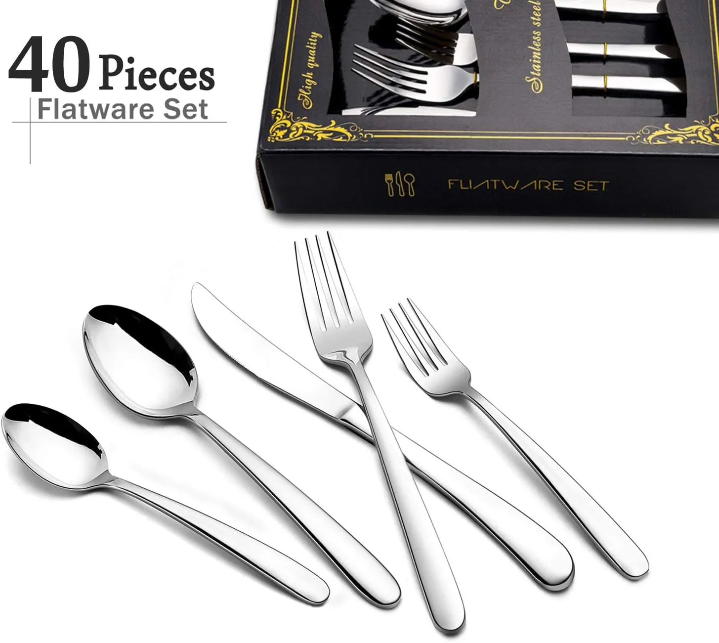 HaWare 40-Piece Heavy Duty Silverware Set, Stainless Steel Solid Flatware Cutlery for 8, Modern & Elegant Design for Home/Hotel/Wedding, Mirror Polished and Dishwasher Safe