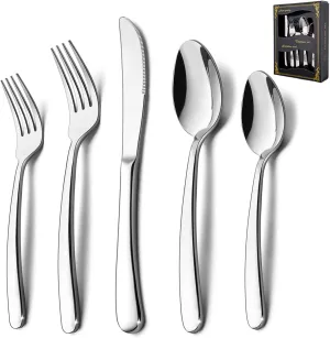 HaWare 40-Piece Heavy Duty Silverware Set, Stainless Steel Solid Flatware Cutlery for 8, Modern & Elegant Design for Home/Hotel/Wedding, Mirror Polished and Dishwasher Safe
