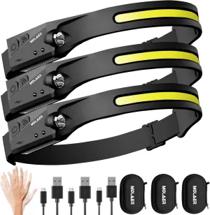 Headlamp Rechargeable, 230° Wide Beam Head Lamp, Motion Sensor LED Head lamp, 5 Modes Headlamps for Adults, Bright Head Lights for Forehead, Outdoor Camping Headlight