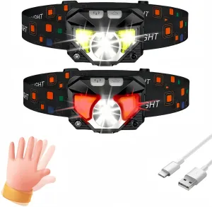 Headlamp,2-Pack Rechargeable,Superlight Flashlight,1200 Lumen Ultra-Light Bright LED Headlight with White and Red Light,Waterproof Motion Sensor,8 Modes for Hiking,Fishing,Camping,Running