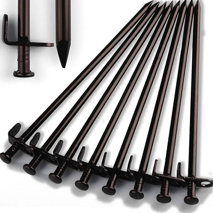 Heavy Duty Steel Tent Stakes - Tarp Pegs Camping Stakes for Outdoor Camping Canopy and tarp, 12 inch 8PC Pack