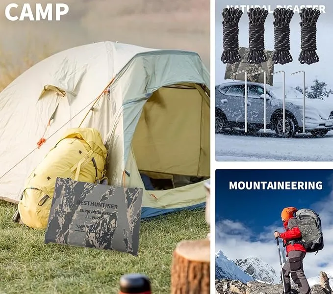 Heavy Duty Survival Blanket -Multifunctional Reflective Tarp Thermal Blanket - 60" x 83" Waterproof Sandproof for Camping Hiking Outdoors Multifunctional Emergency Blanket