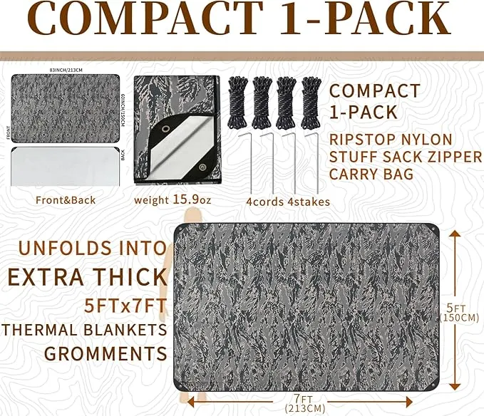 Heavy Duty Survival Blanket -Multifunctional Reflective Tarp Thermal Blanket - 60" x 83" Waterproof Sandproof for Camping Hiking Outdoors Multifunctional Emergency Blanket