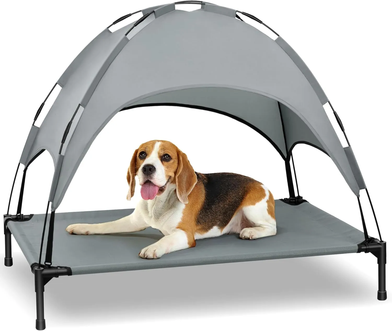 Heeyoo Elevated Dog Bed with Canopy, Portable Dog Cot with Removable Shade Tent, Outdoor Raised Pet Cot Cooling Bed for Dogs