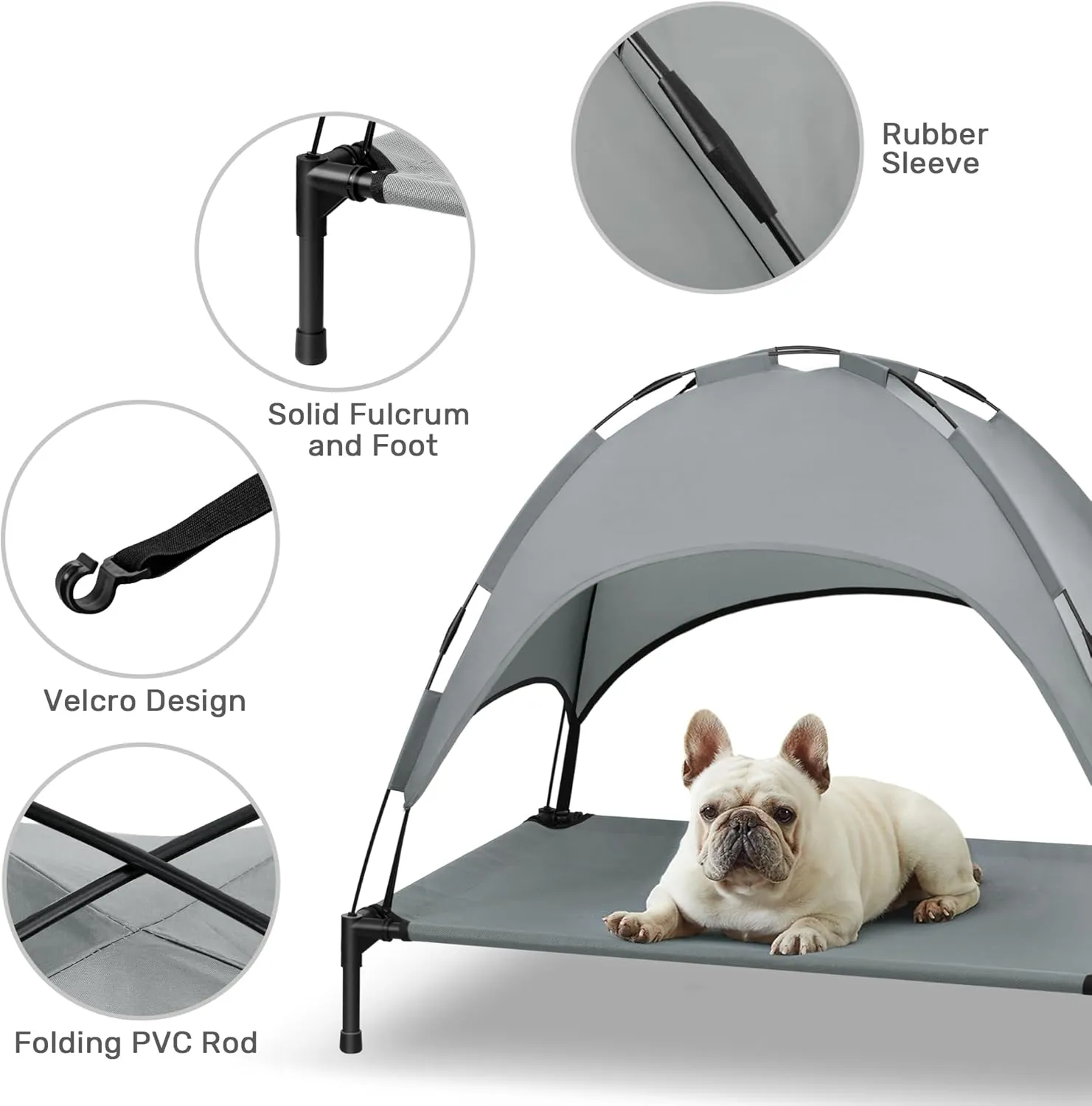 Heeyoo Elevated Dog Bed with Canopy, Portable Dog Cot with Removable Shade Tent, Outdoor Raised Pet Cot Cooling Bed for Dogs