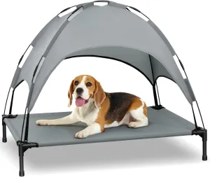 Heeyoo Elevated Dog Bed with Canopy, Portable Dog Cot with Removable Shade Tent, Outdoor Raised Pet Cot Cooling Bed for Dogs