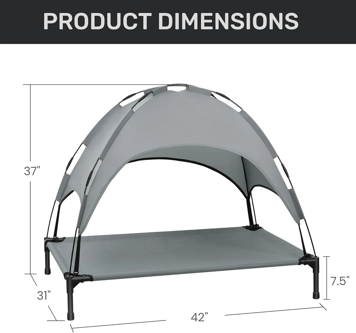 Heeyoo Elevated Dog Bed with Canopy, Portable Dog Cot with Removable Shade Tent, Outdoor Raised Pet Cot Cooling Bed for Dogs