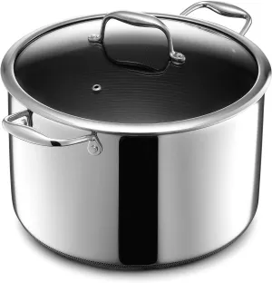 HexClad Hybrid Nonstick 10-Quart Stockpot with Tempered Glass Lid, Stay-Cool Handles, Dishwasher-Friendly, Oven-Safe Up to 900°F, Induction-Ready, Compatible with All Cooktops
