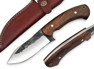 High Carbon Steel Knife - Handmade Full Tang Bushcraft Knife - Hunting Knife, Survival Knife, Fixed Blade Knife & Camping Knife - Camping Knives & Hunting Knives with Rosewood Handle & leather Sheath
