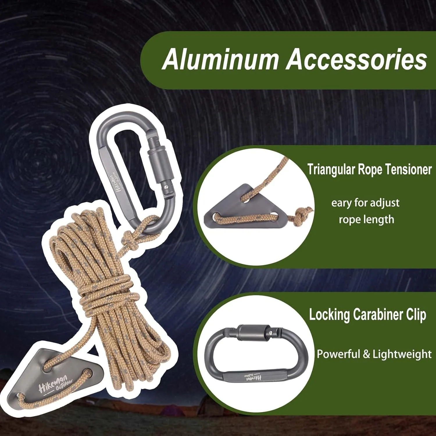 Hikeman 4 Pack Camping Rope with Locking Carabiner Clip,4mm Reflective Guy Lines with Triangular Guyline Adjuster Tensioner,Nylon Cord for Tent Tarp Tie Down,Hiking,Backpacking