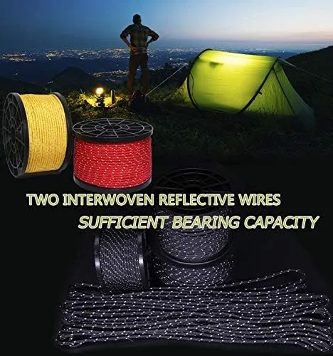 Hikeman 50m Reflective Guyline Solid Braid Nylon Camping Rope with Aluminum Adjuster Cord Tensioner Tent Accessory for Outdoor Travel,Hiking,Backpacking and Water Activities (Army Green, 3mm)