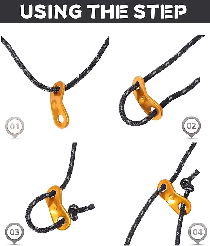 Hikeman Heavy Duty Camping Rope - 6 Pack 5mm Outdoor Reflective Guy Lines with Tensioner Adjuster Strong Nylon Cord for Large Tent Big Tarp Canopy Tie Downs (Black)