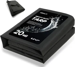 HIRALIY 20 Mil Heavy Duty Waterproof Tarp, 6.5x7ft Black Tarpaulin with Reinforced Webbing Loops, Multipurpose Oxford Canvas Tarp for Firewood, Roof, Camping, Pool