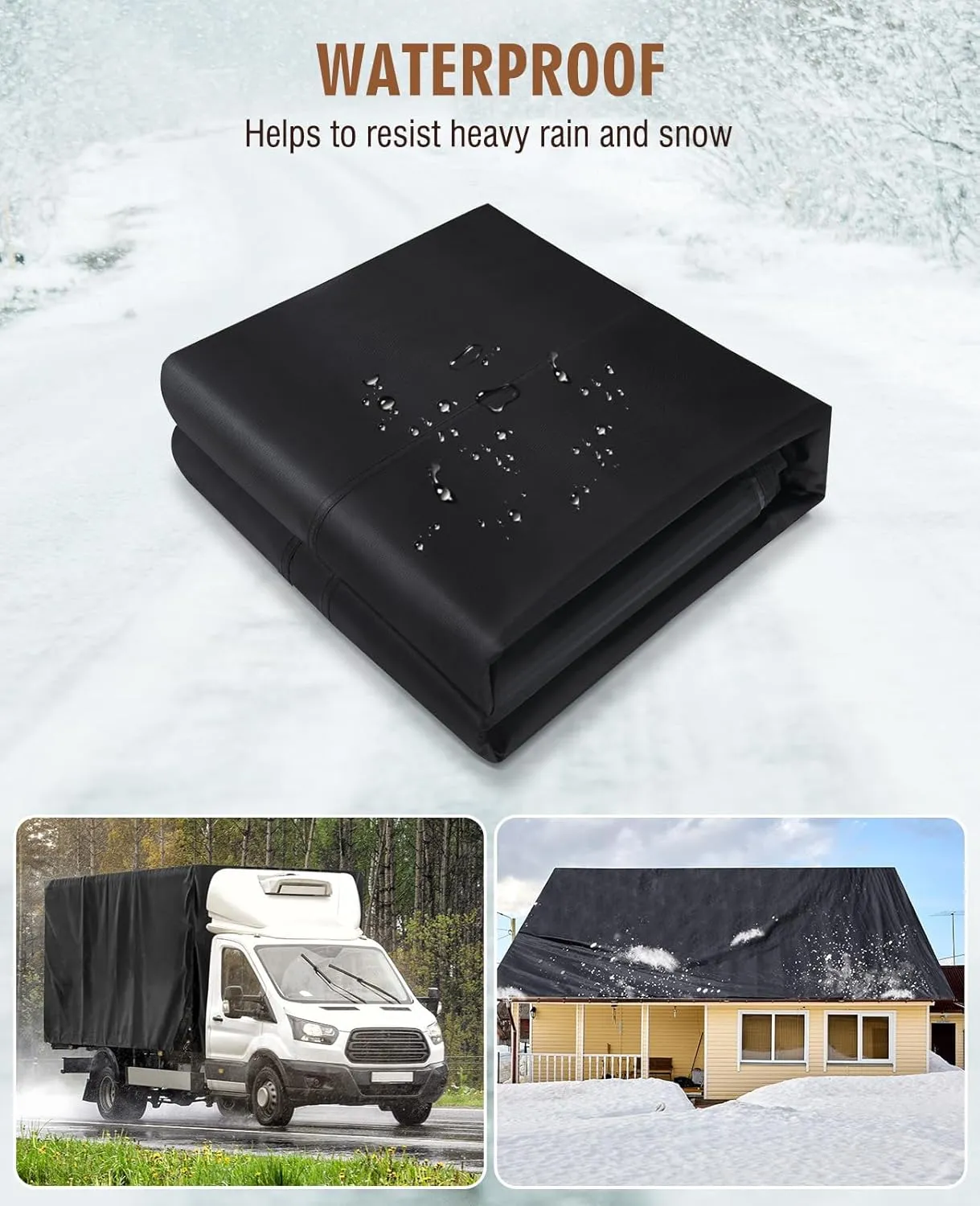 HIRALIY 20 Mil Heavy Duty Waterproof Tarp, 6.5x7ft Black Tarpaulin with Reinforced Webbing Loops, Multipurpose Oxford Canvas Tarp for Firewood, Roof, Camping, Pool