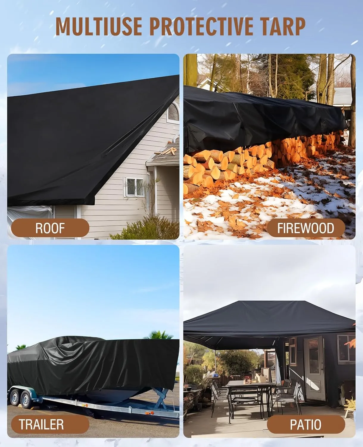 HIRALIY 20 Mil Heavy Duty Waterproof Tarp, 6.5x7ft Black Tarpaulin with Reinforced Webbing Loops, Multipurpose Oxford Canvas Tarp for Firewood, Roof, Camping, Pool