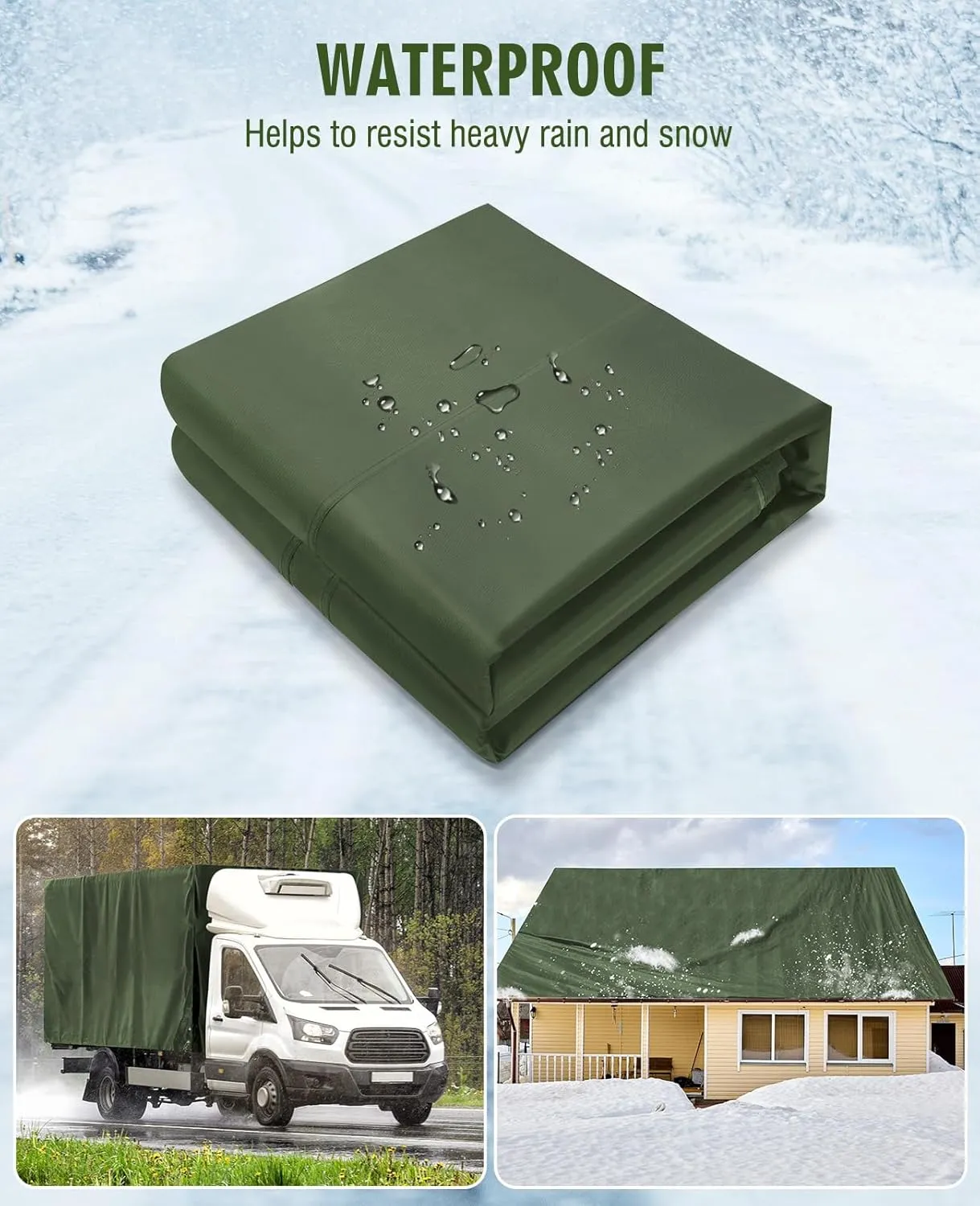 HIRALIY 20 Mil Heavy Duty Waterproof Tarp, 7x12ft Green Tarpaulin with Reinforced Webbing Loops, Multipurpose Oxford Canvas Tarp for Firewood, Roof, Camping, Pool