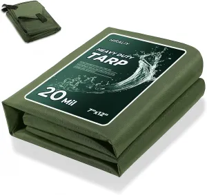 HIRALIY 20 Mil Heavy Duty Waterproof Tarp, 7x12ft Green Tarpaulin with Reinforced Webbing Loops, Multipurpose Oxford Canvas Tarp for Firewood, Roof, Camping, Pool
